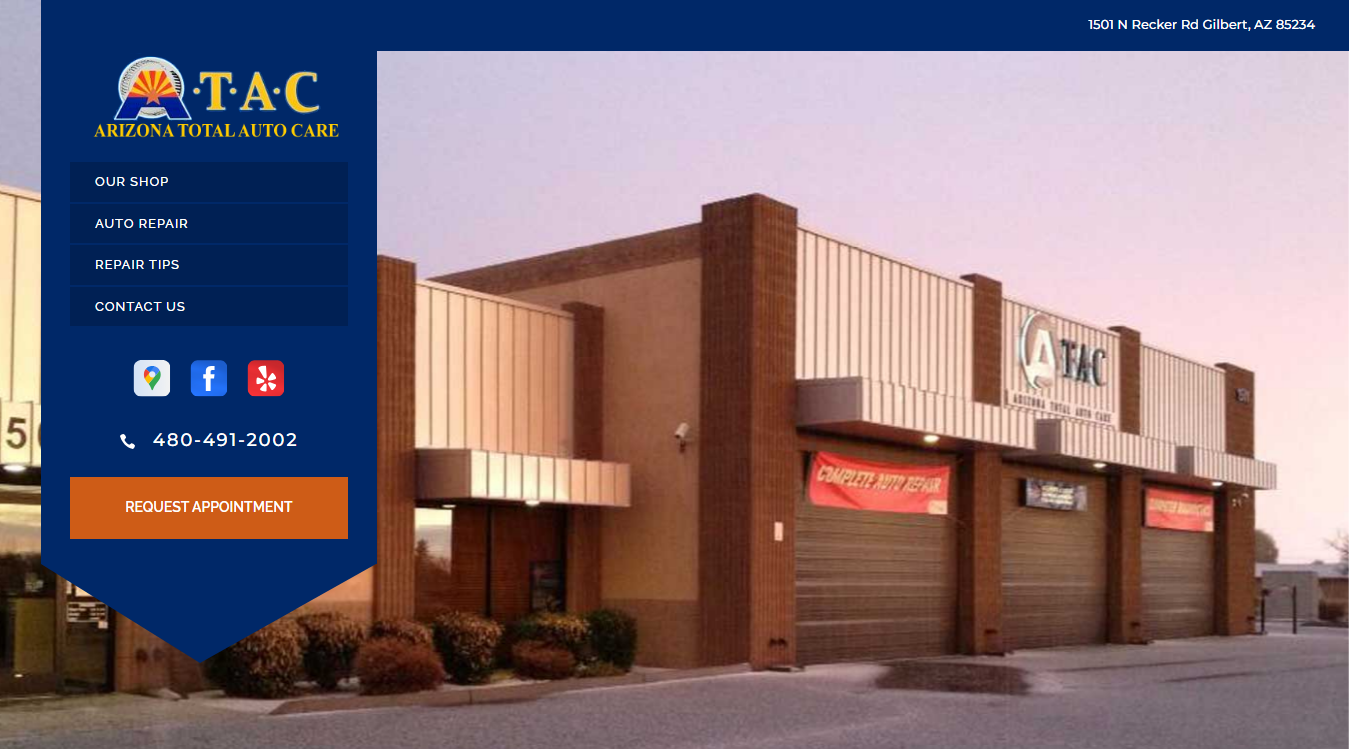 Website screenshot for ATAC Arizona Total Auto Care