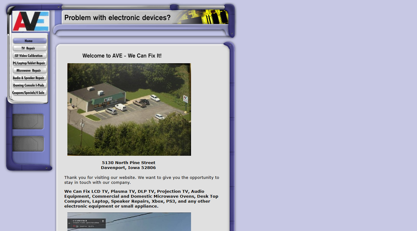 Website screenshot for Audio Visual Electronics