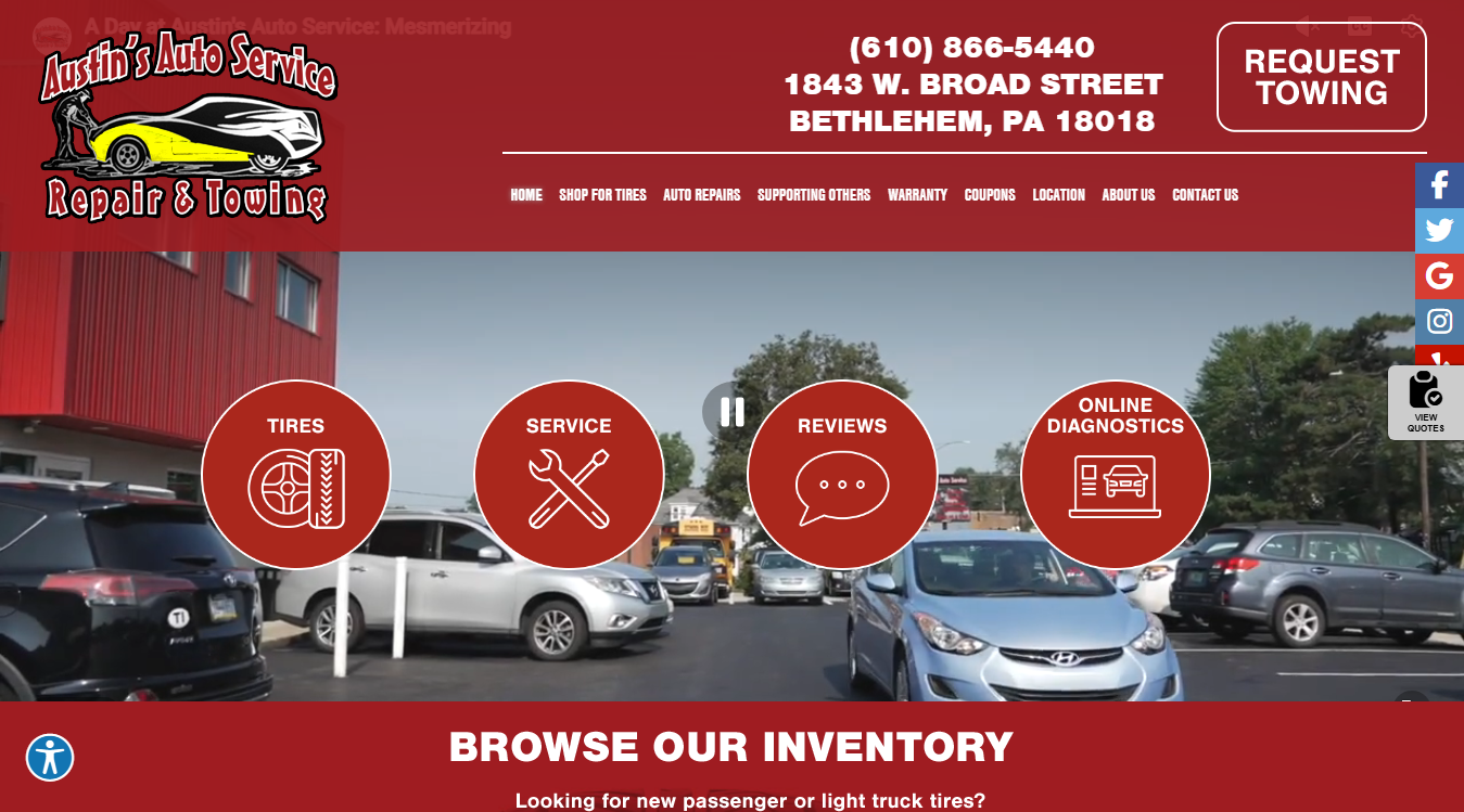 Website screenshot for Austin's Auto Service