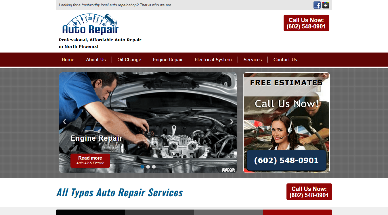 Website screenshot for Auto Air and Electric
