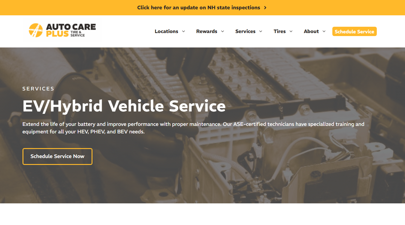 Website screenshot for Auto Care Plus Tire & Service