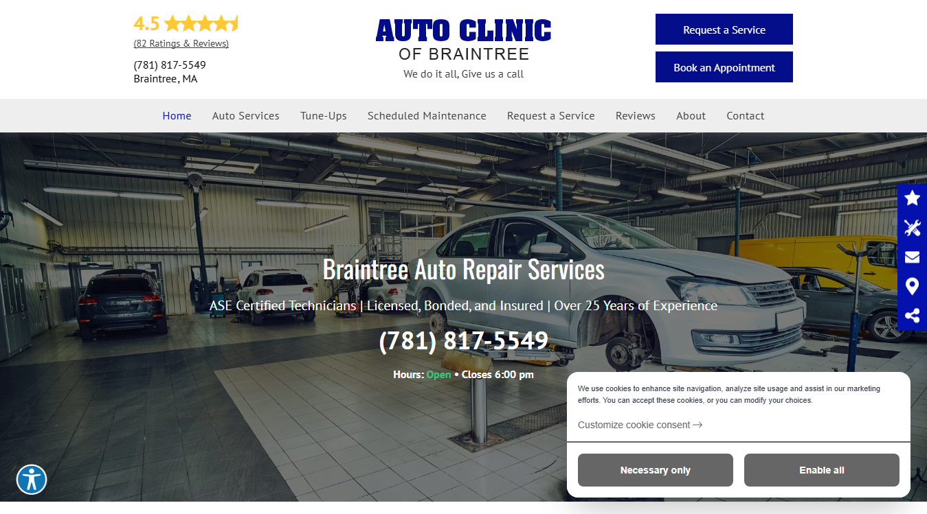 Website screenshot for Auto Clinic Of Braintree