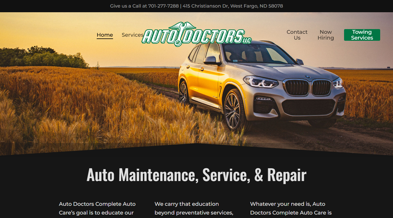Website screenshot for Auto Doctors, LLC, West Fargo