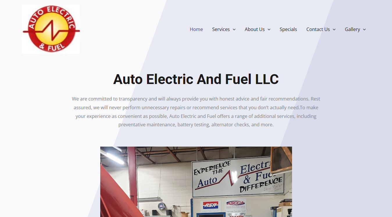 Website screenshot for Auto Electric and Fuel LLC