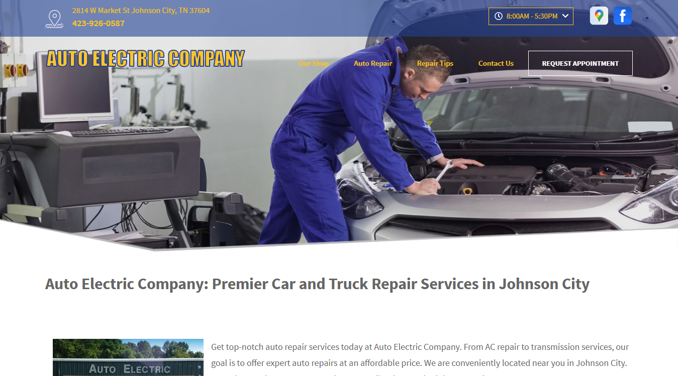 Website screenshot for Auto Electric Company