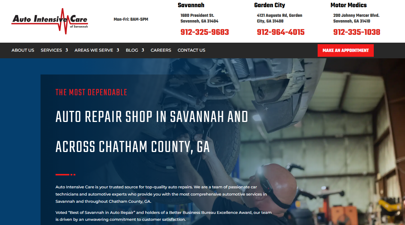 Website screenshot for Auto Intensive Care