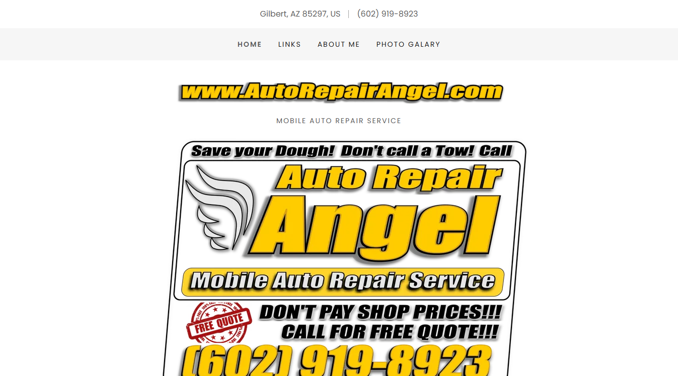 Website screenshot for Auto Repair Angel - Mobile Auto Repair Service