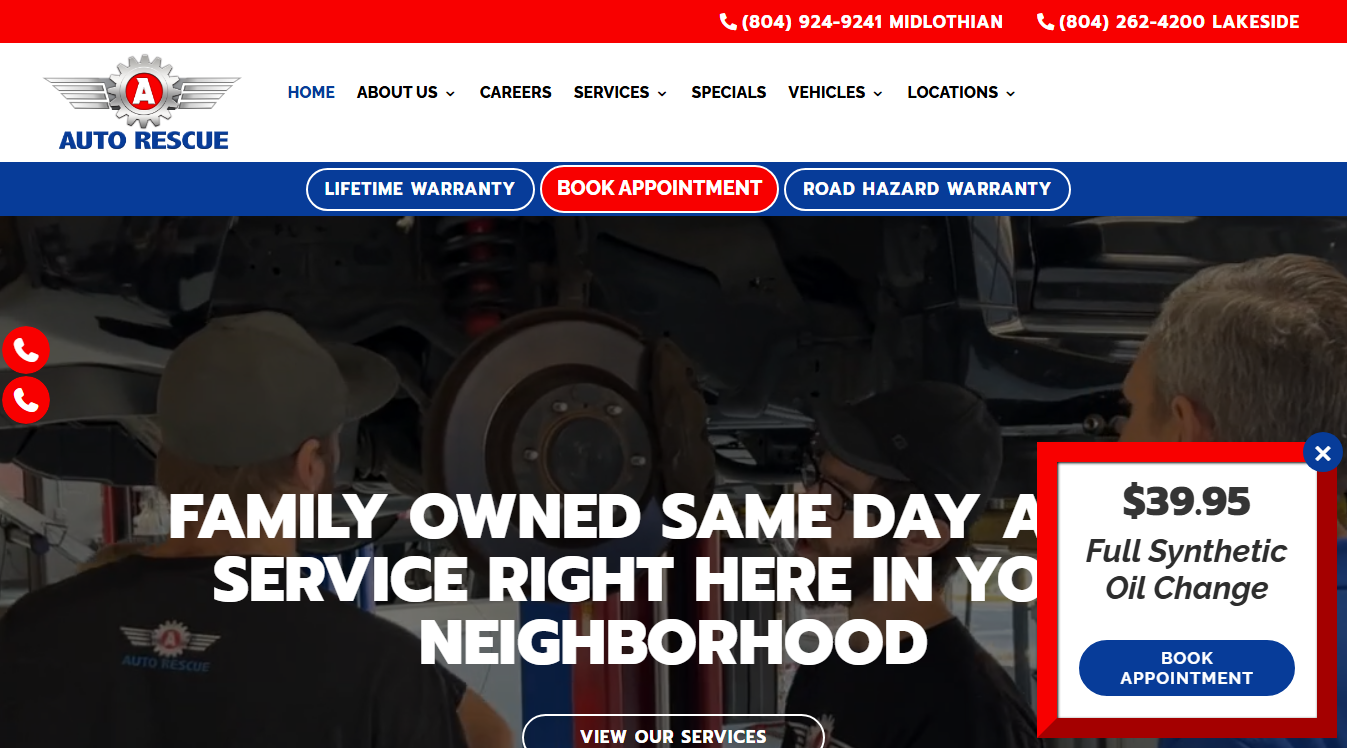 Website screenshot for Auto Rescue of Lakeside