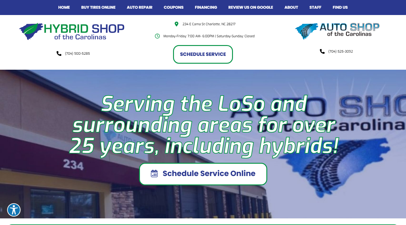 Website screenshot for Auto Shop of the Carolinas