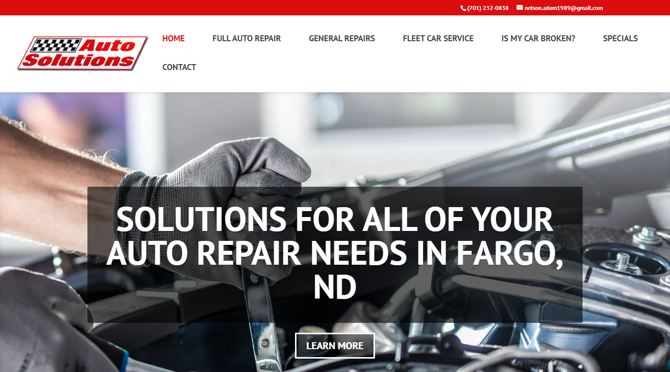 Website screenshot for Auto Solutions