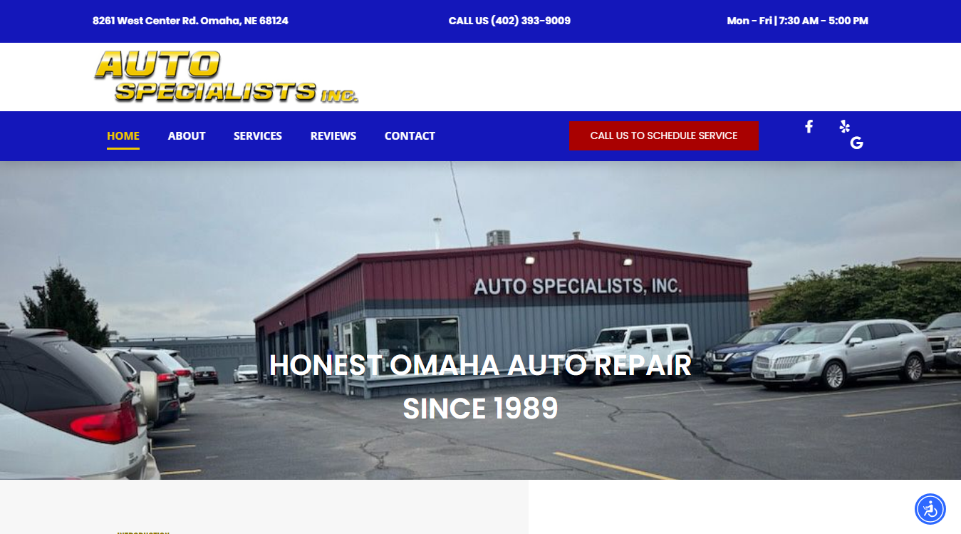 Website screenshot for Auto Specialists Inc