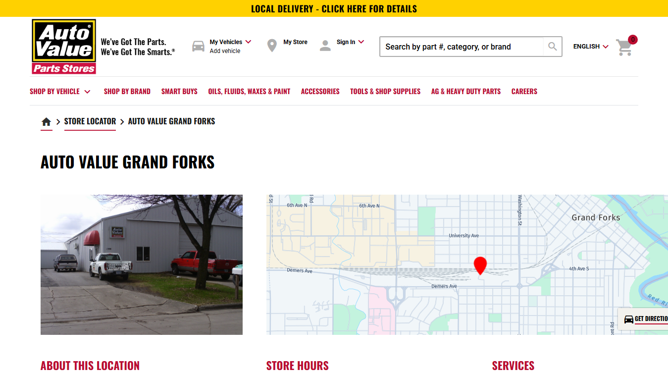 Website screenshot for Auto Value Minot
