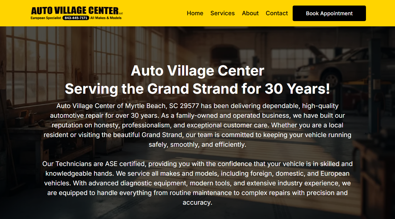 Website screenshot for Auto Village Center
