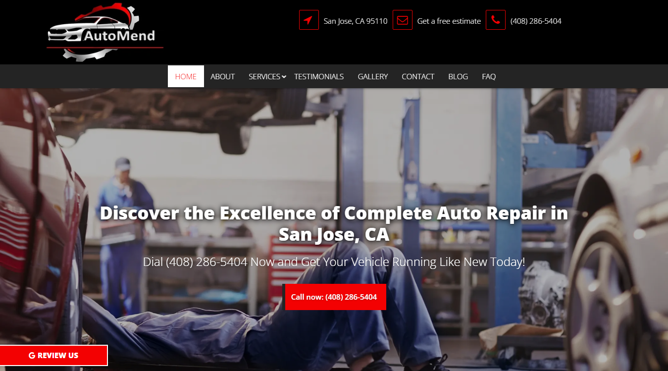 Website screenshot for AutoMend All Foreign Auto Repair