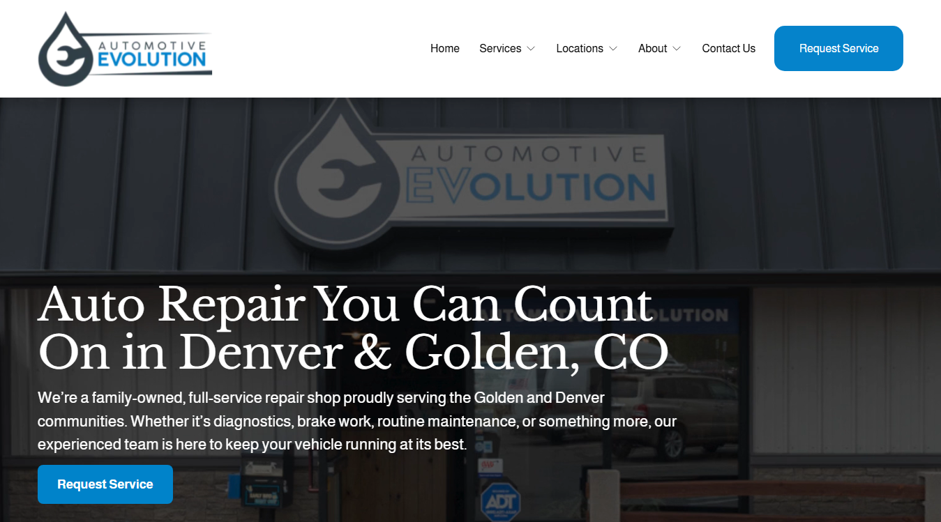 Website screenshot for Automotive Evolution Denver
