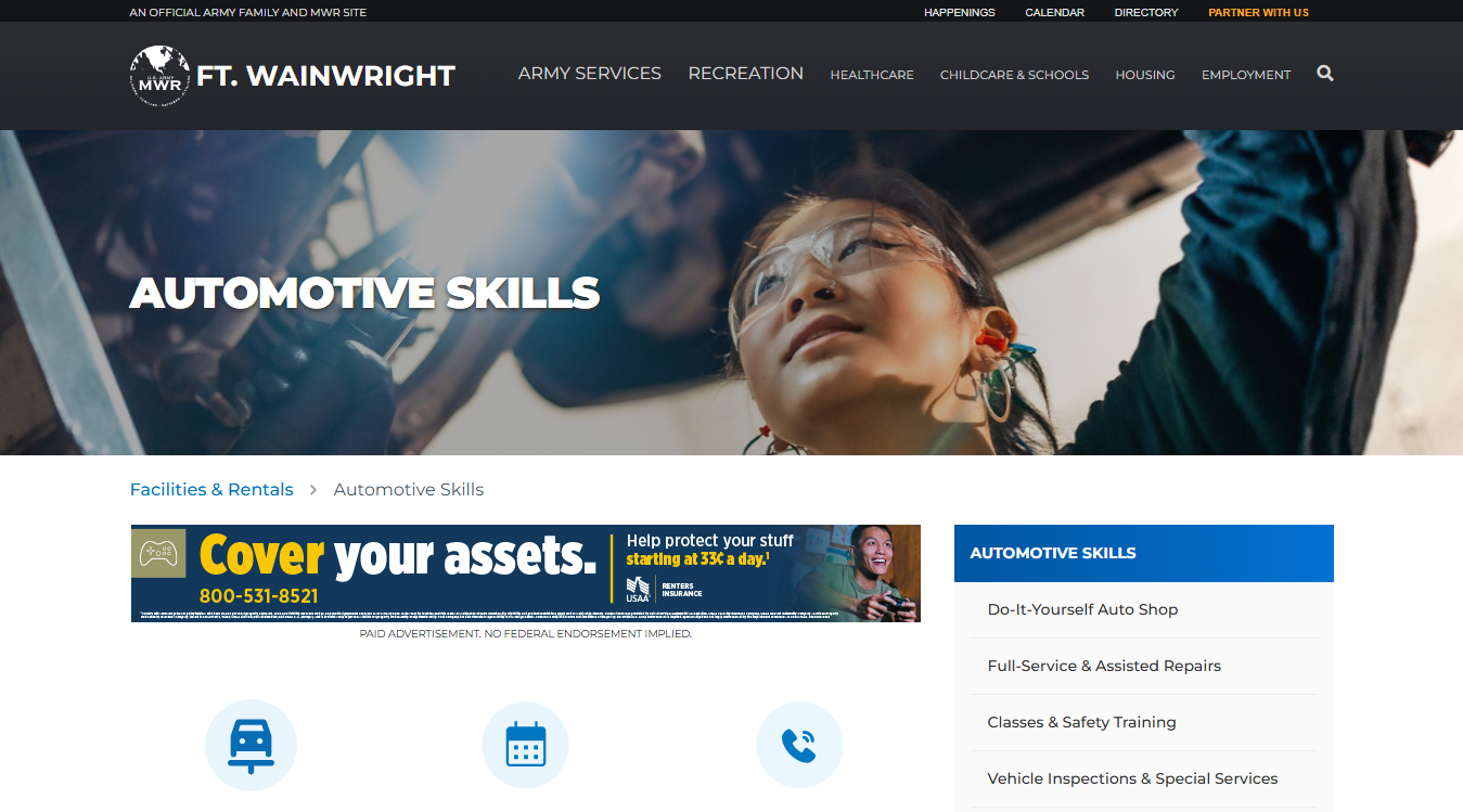 Website screenshot for Automotive Skills Center