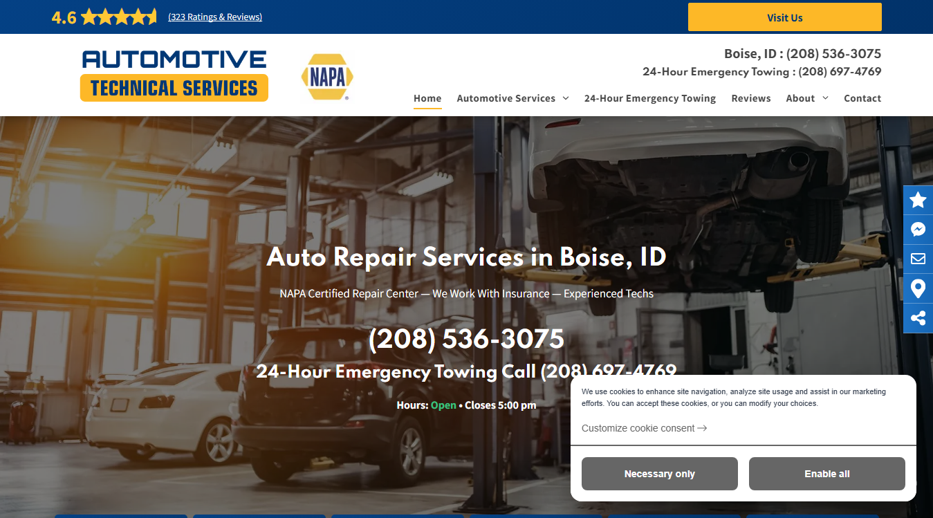 Website screenshot for Automotive Technical Services