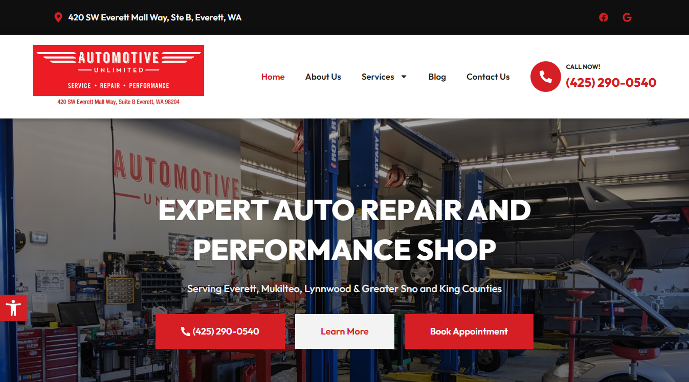 Website screenshot for Automotive Unlimited