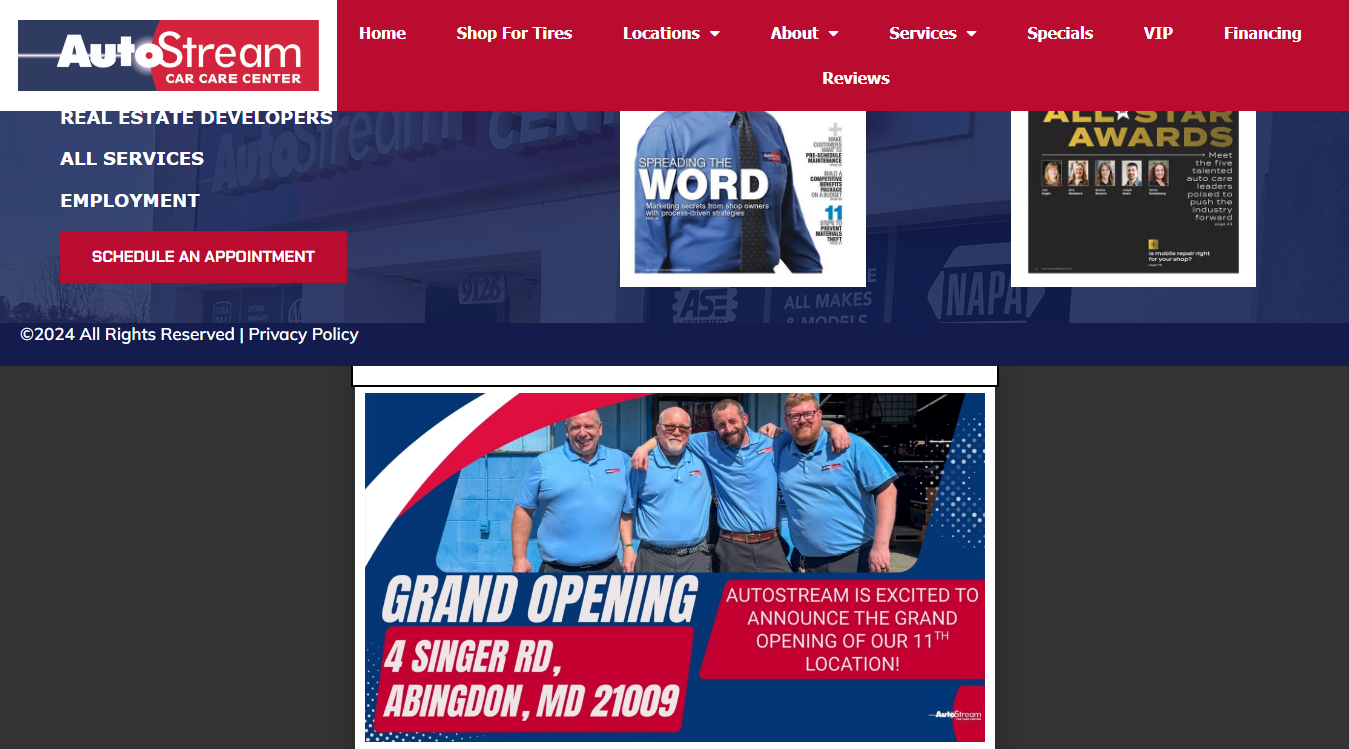 Website screenshot for AutoStream Car Care Center