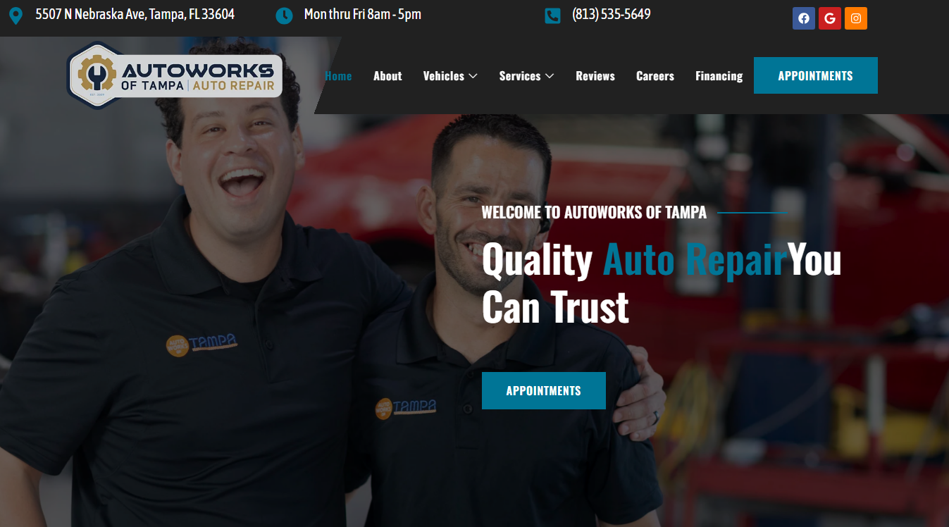 Website screenshot for AutoWorks of Tampa