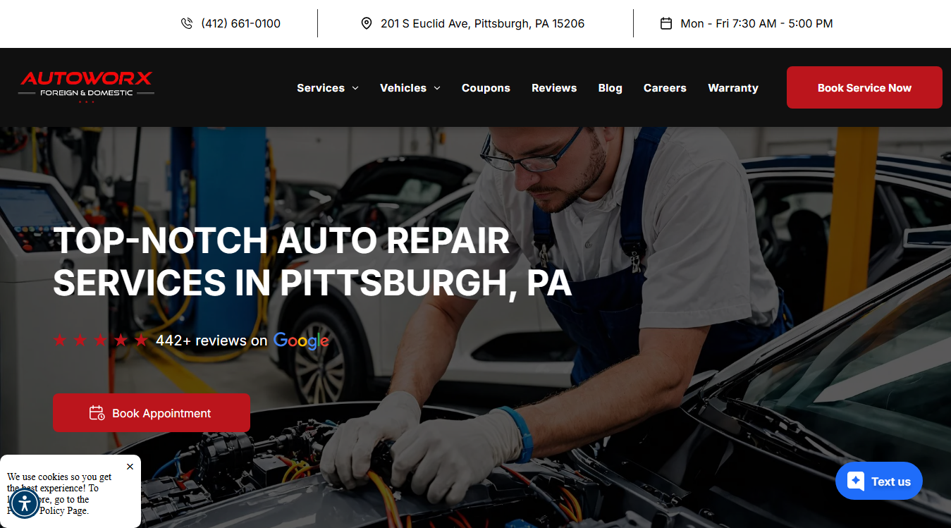 Website screenshot for Autoworx East End