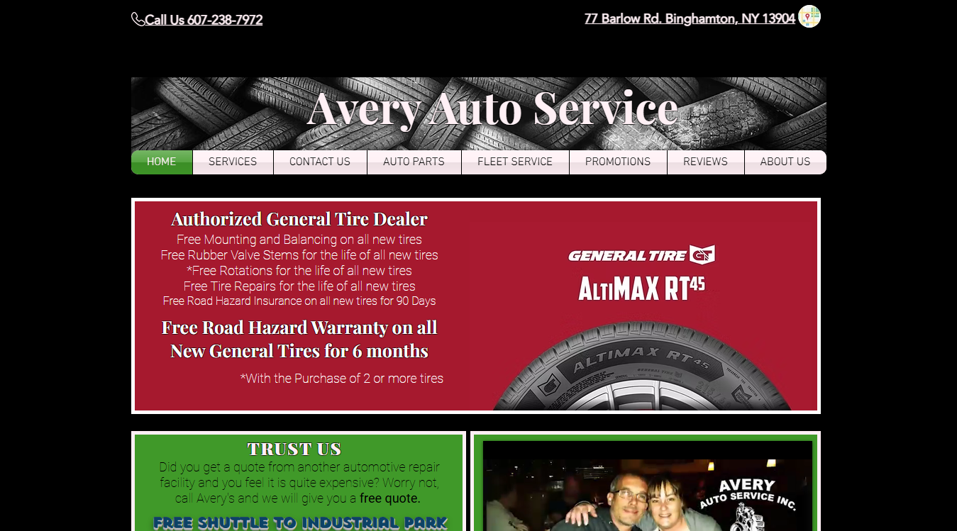 Website screenshot for Avery Auto Service Inc
