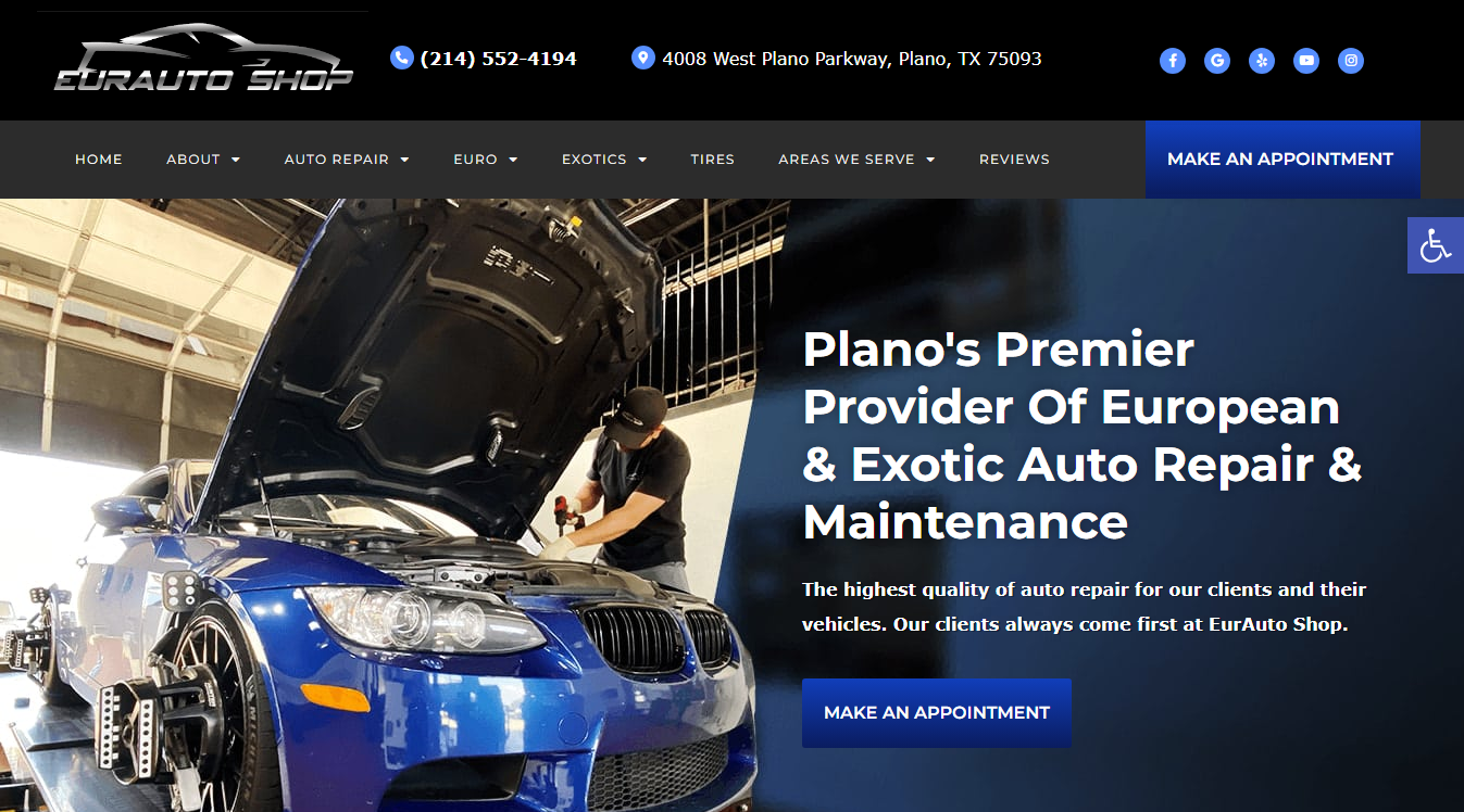Website screenshot for Axle Motors Diesel and Auto Repair