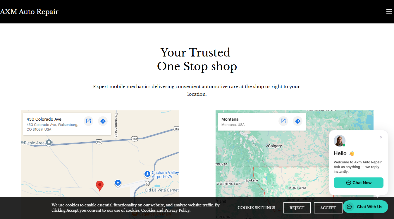 Website screenshot for Axm Auto Repair