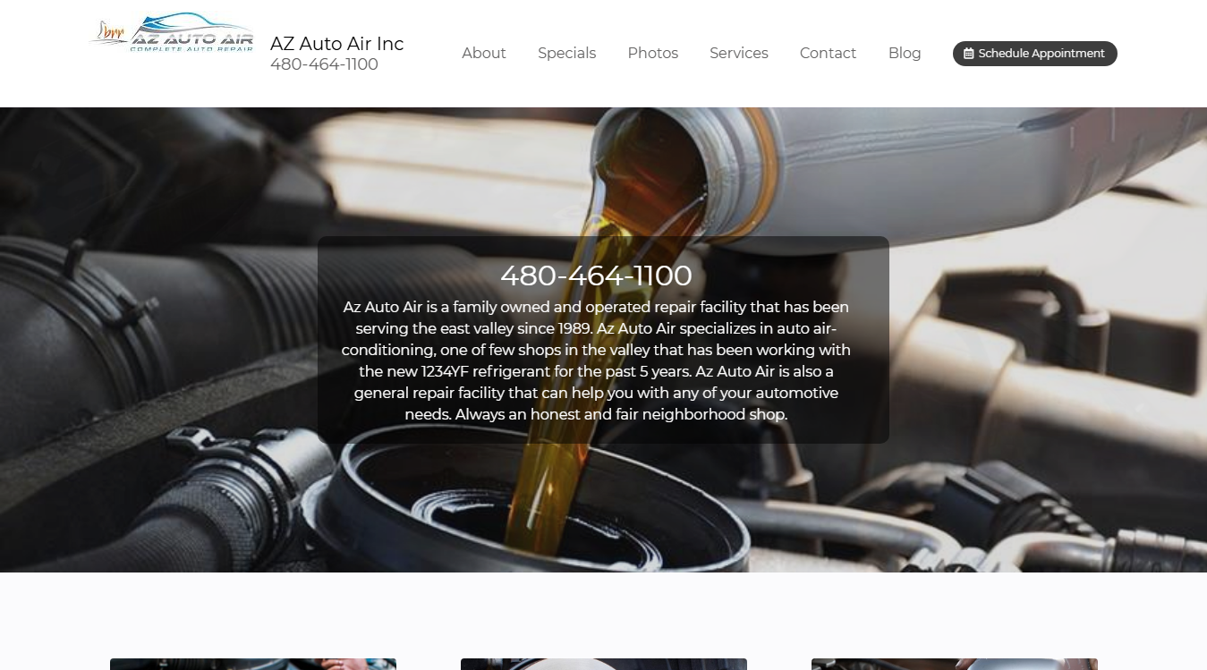 Website screenshot for AZ Auto Air