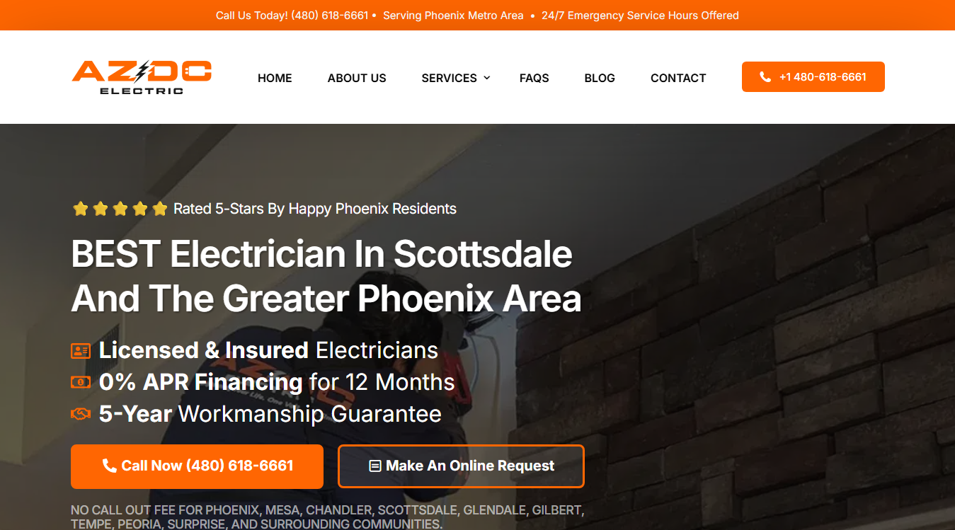Website screenshot for AZ DC Electric