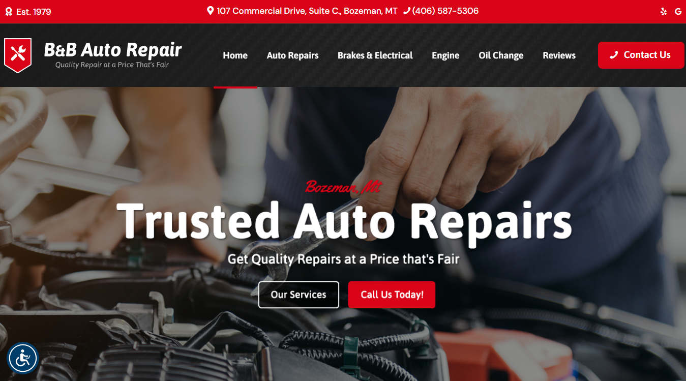 Website screenshot for B & B Auto Repair