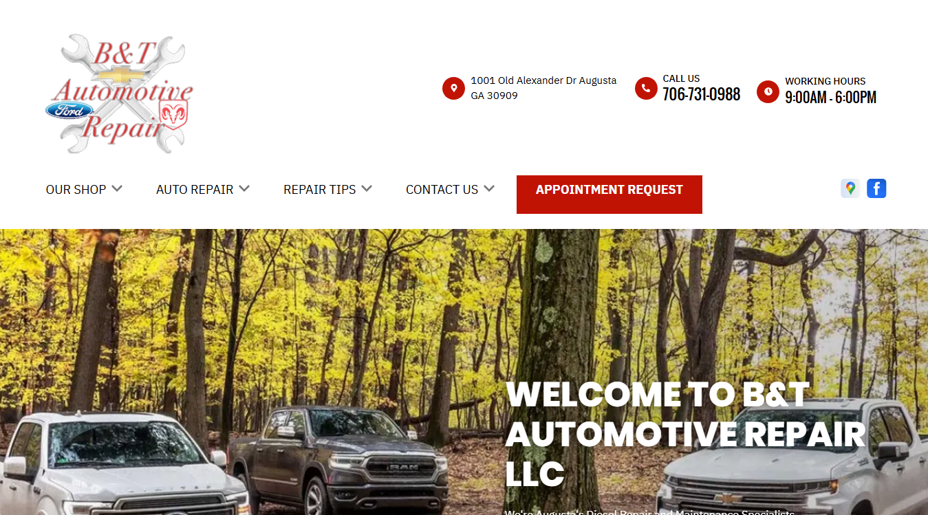 Website screenshot for B & T Automotive Repair LLC