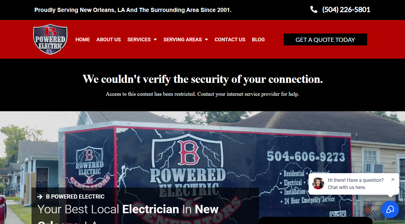 Website screenshot for B Powered Electric, LLC