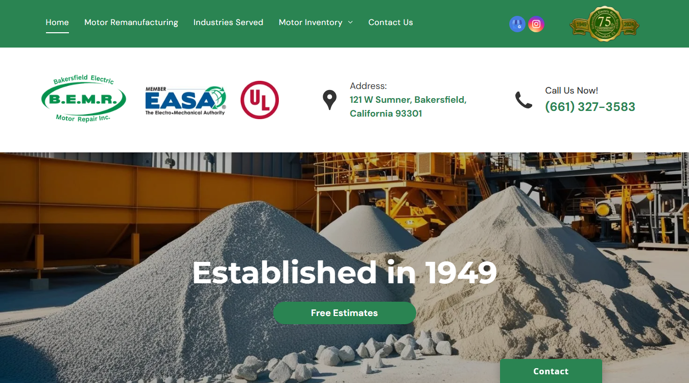 Website screenshot for Bakersfield Electric Motor Repair