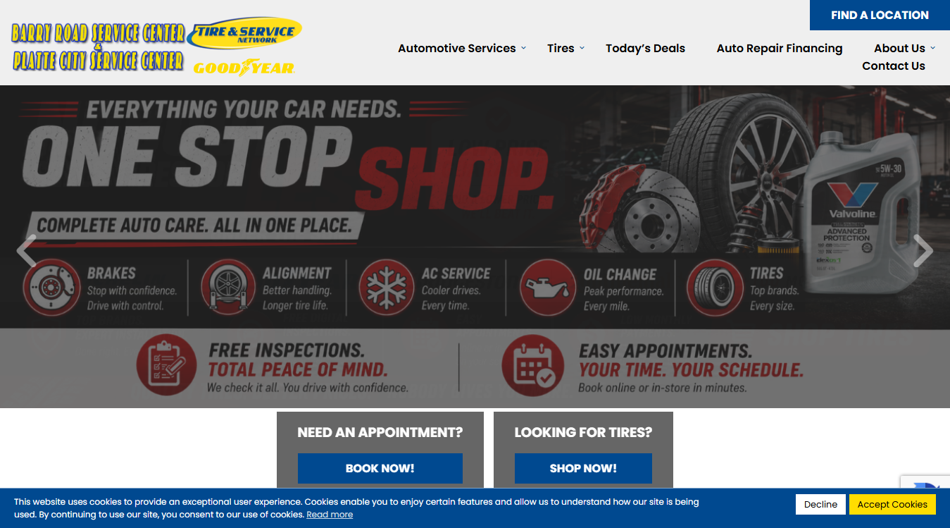 Website screenshot for Barry Road Service Center