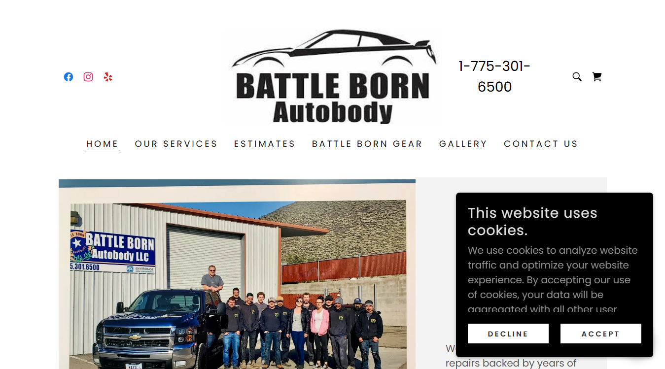 Website screenshot for Battle Born Autobody