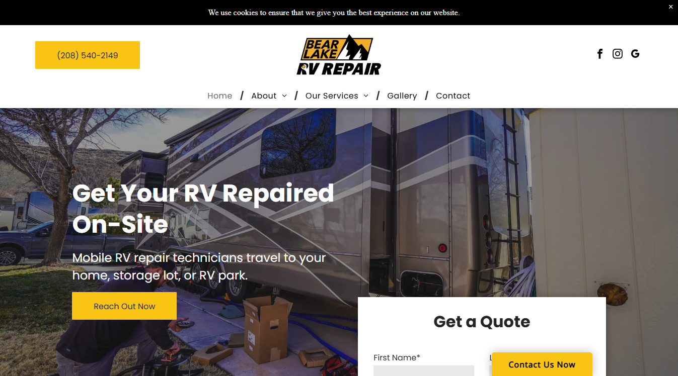 Website screenshot for Bear Lake Rv Repair