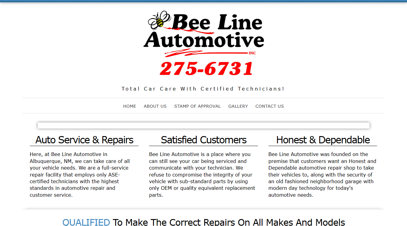 Website screenshot for Bee-Line Automotive Inc