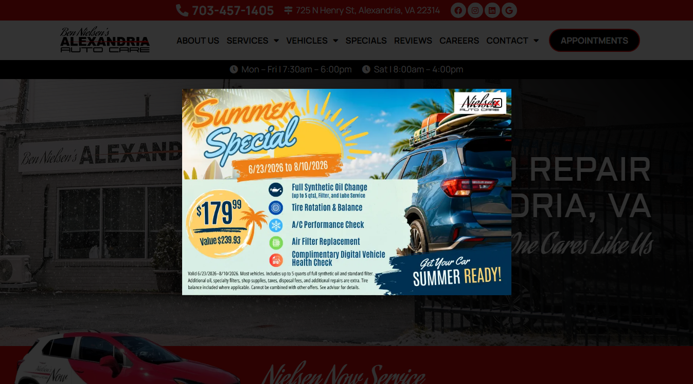Website screenshot for Ben Nielsen's Alexandria Auto Care