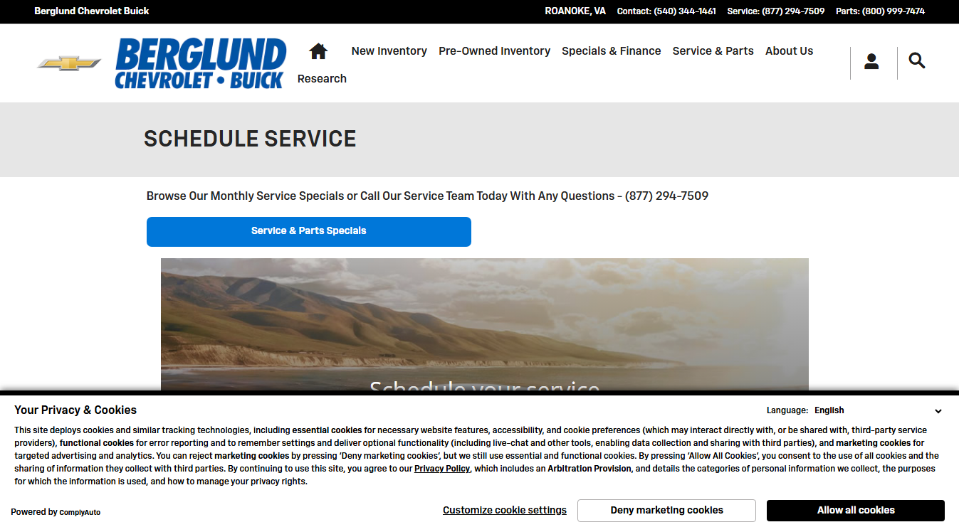 Website screenshot for Berglund Chevrolet Buick Service