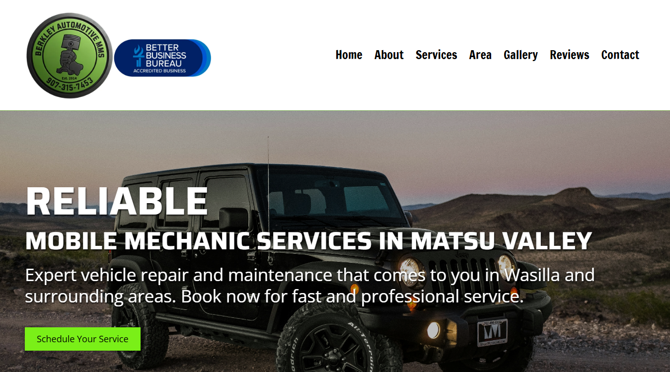 Screenshot of Berkley Automotive Mobile Mechanic Service in Wasilla