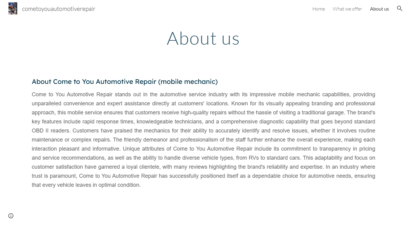 Website screenshot for BES Auto Repair