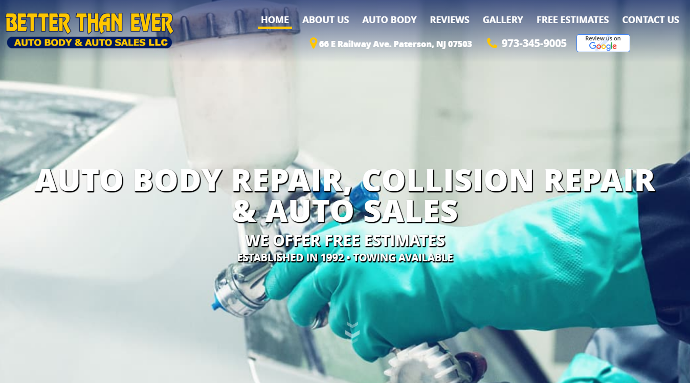 Website screenshot for Better Than Ever Auto Body & Auto Sales LLC