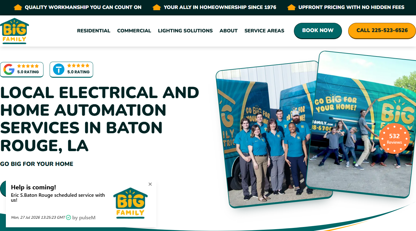 Website screenshot for BIG Family Electrical Services & Home Automation