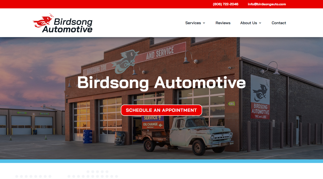 Website screenshot for Birdsong Automotive