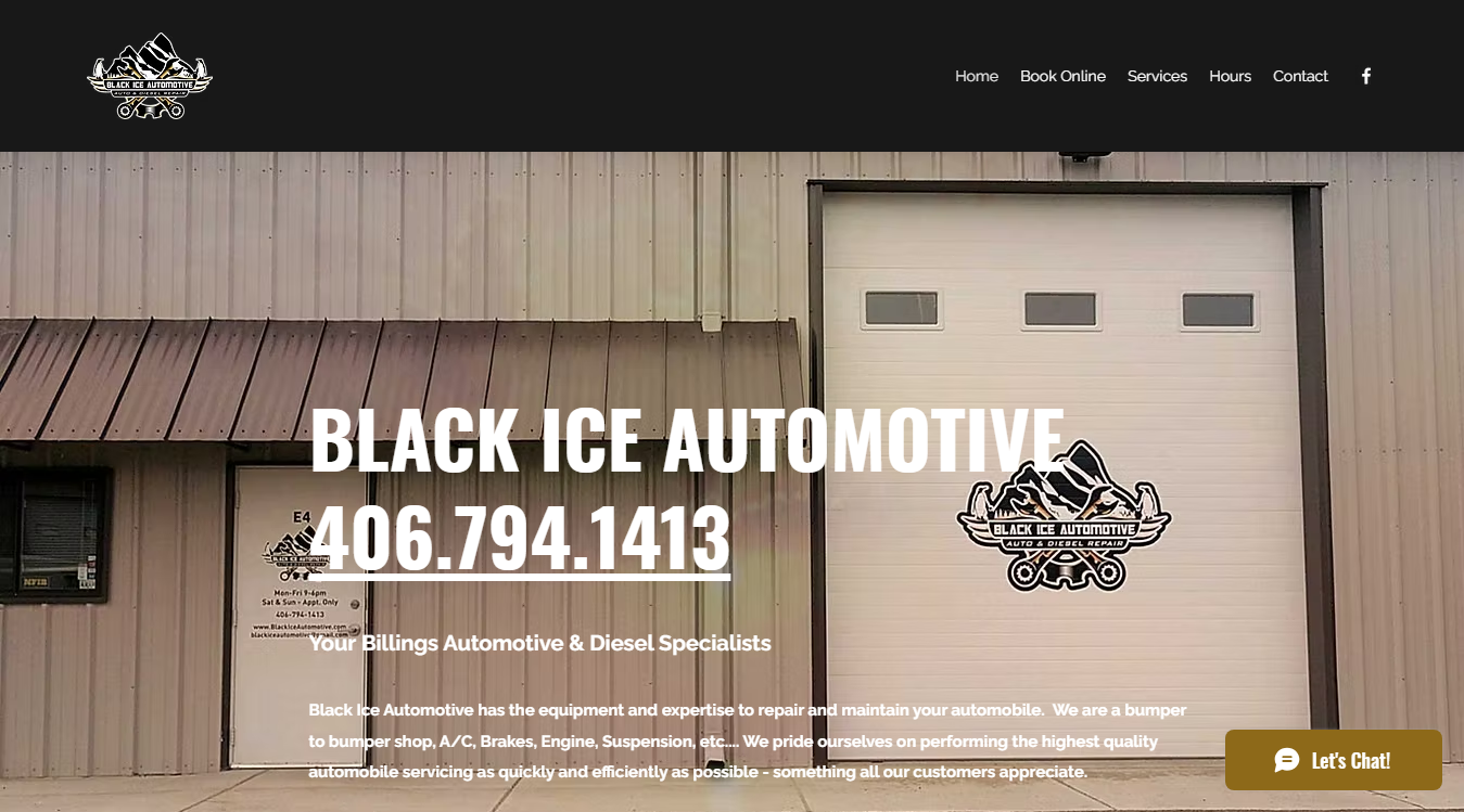 Website screenshot for Black Ice Automotive