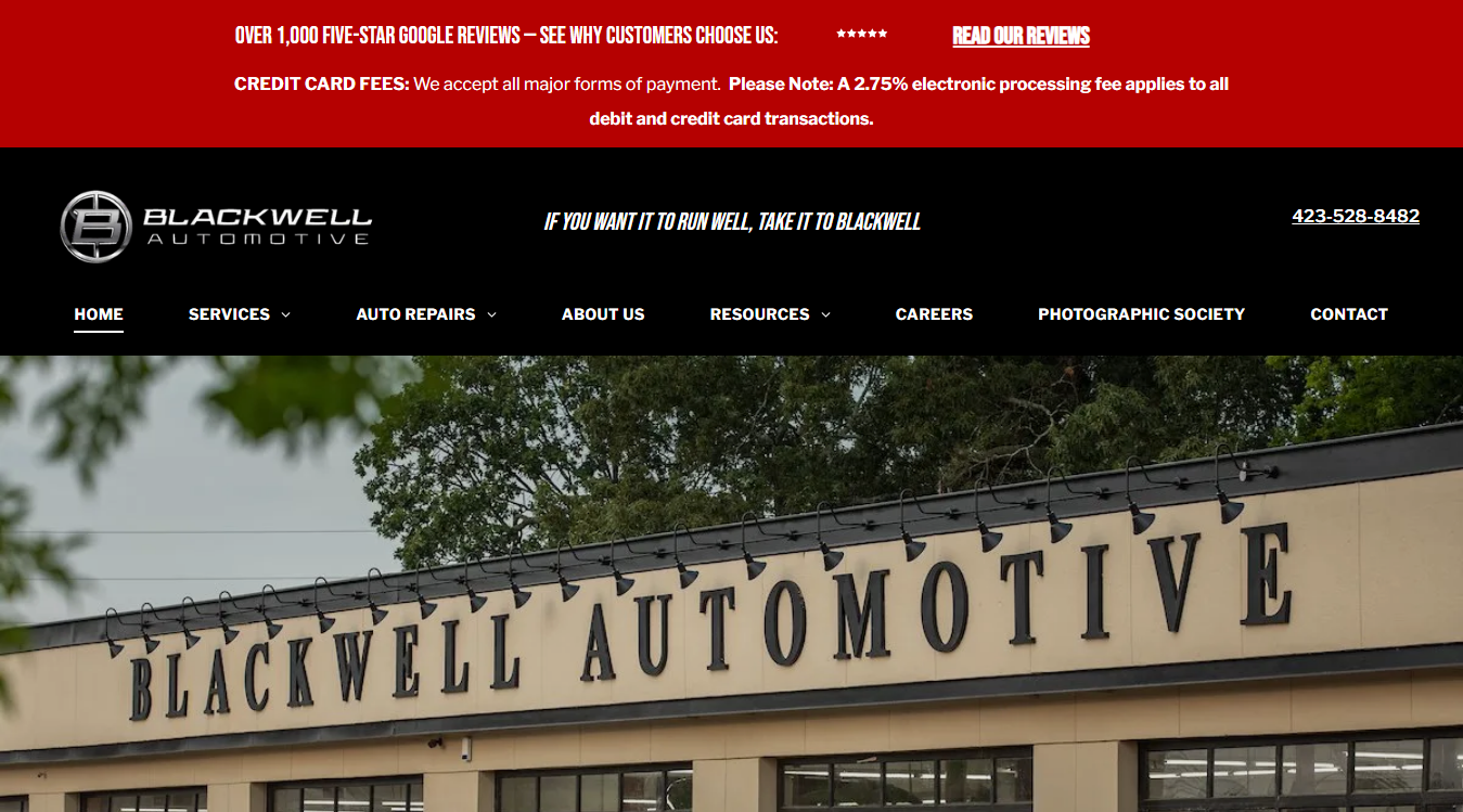 Website screenshot for Blackwell Automotive