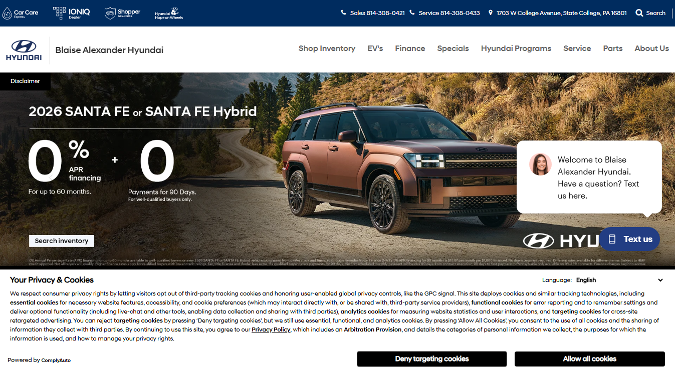 Website screenshot for Blaise Alexander Hyundai