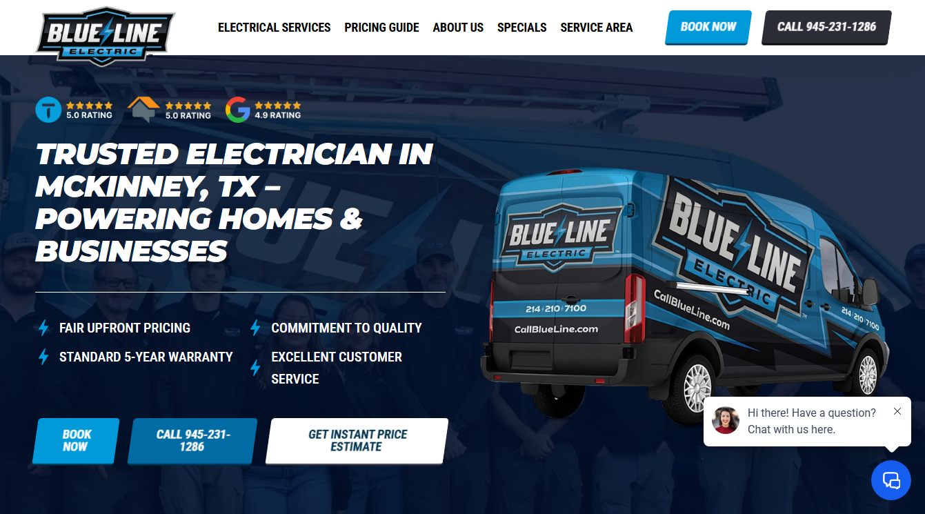 Screenshot of Blue Line Electrical Repair & EV Charger Installations