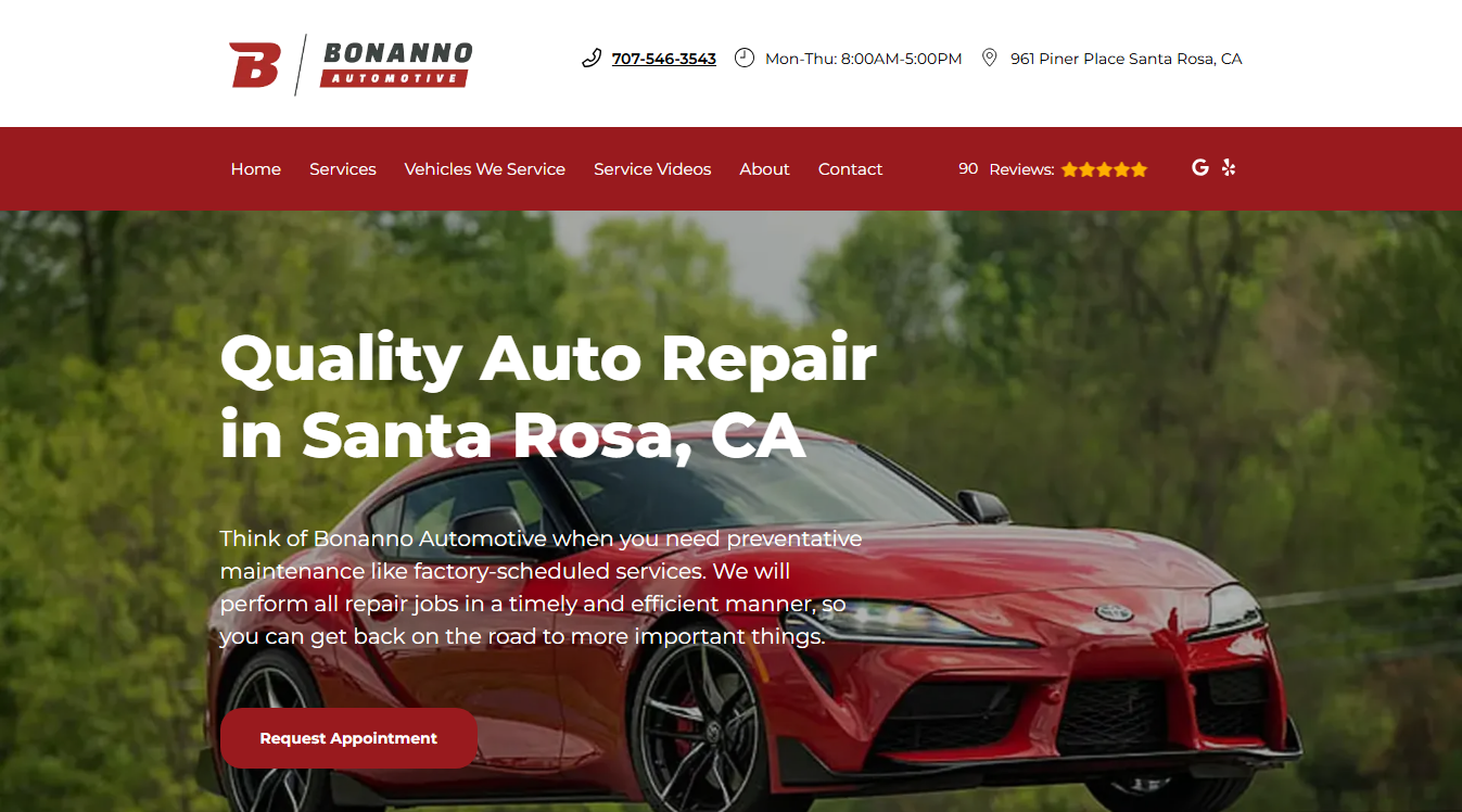 Website screenshot for Bonanno Automotive